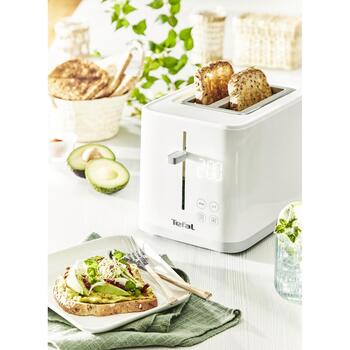 Tefal Тостер TT693110, 850 Вт, 2 слота, Пластик, Белый, 7 уровней поджаривания, Съемный лоток для крошек, Автоцентрирование (TT693110)