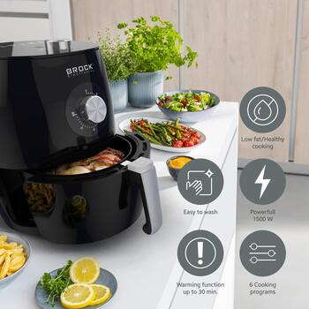 Brock AFM 3501 BK аэрофритюрница, 3,5 л, 1500 Вт, 80-200°C, таймер 30 мин, защита от перегрева (AFM 3501 BK)