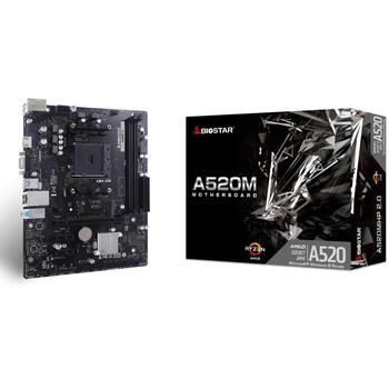 Biostar mātesplate A520MHP 2.0, Socket AM4, micro ATX, DDR4-SDRAM, 64GB, 2x DIMM, M.2, HDMI, USB 3.2 Gen1, Realtek ALC897 (A520MHP 2.0)