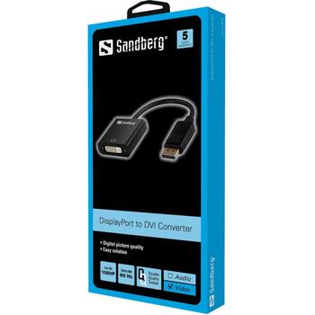 Sandberg адаптер 508-45, 1xDisplayPort мужской, 1xDVI женский, 20см, v1.1, DVI-D 1.0, Full HD 1080P, 1920x1080 60Hz (508-45)