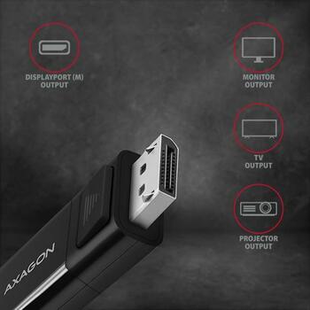 Axagon Видео кабель RVC-DPC 1.8m, USB Type-C, DisplayPort 1.2, 4096 x 2160, 60Hz, активный видеопреобразователь, HDCP 2.2 (RVC-DPC)