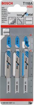 3 figūrzāģa asmeņi T 118 A, Figūrzāģiem FIGŪRZĀĢA ASMENS T 118 A BASIC FOR METAL, 2608631507, BOSCH (2608631507)