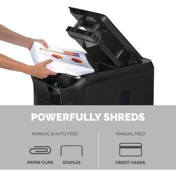 Fellowes Slēdzis AutoMax 600M 600 lapas, 2 x 12 mm mikrogriešana, 83 L, 60 dB, 4 riteņi, P-5, automātiska atgriešana (4657401)