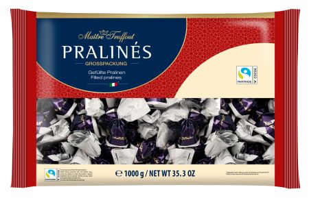 Šokolādes pralinē konfektes MAITRE TRUFFOUT, ar piena krēmu un pārslām, 1kg (450-23363)