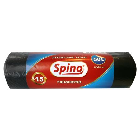Atkritumu maisi SPINO, tilpums 50 L, 15 gab., 12 mkr, HDPE, 62 x 80 cm, melnā krāsā (400-01290)