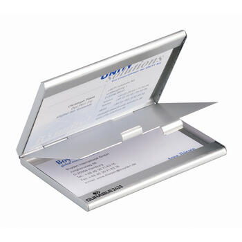 Vizītkaršu kastīte DURABLE, 90x55 mm, metāliski sudrabaina krāsa (150-00698)