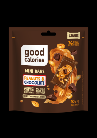 Mini riekstu batoniņi ar zemesriekstiem un šokolādi GOOD CALORIES, 108g (450-23377)