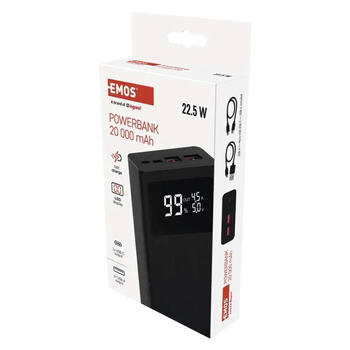 Ārējā baterija EMOS BETAQ 20, 20 000 mAh, 22,5 W, melna (250-09329)
