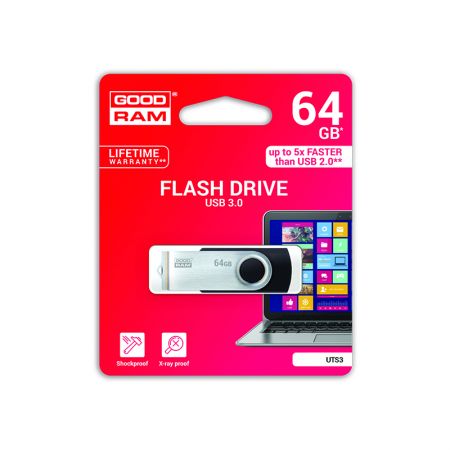 Atmiņa USB 3.0 GOODRAM UTS3 64GB, melnā krāsā (250-06363)
