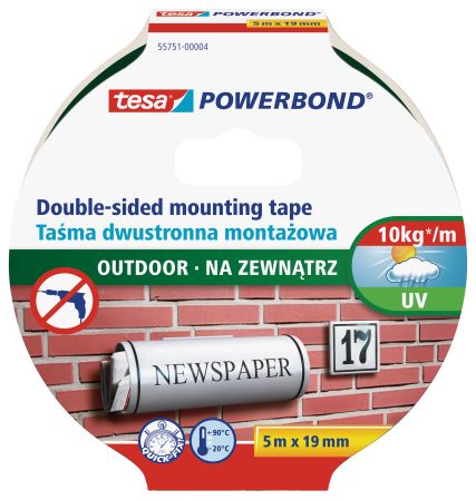 Montāžas līmlente tesa® Powerbond ārdarbiem, abpusēja, 5m x 19mm (200-13233)