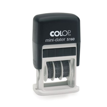 Zīmogs S160 Dater D03 COLOP melns korpuss, zils spilventiņš, datuma formāts DD.MM.YYYY (mēnesis ar cipariem) (650-02375)