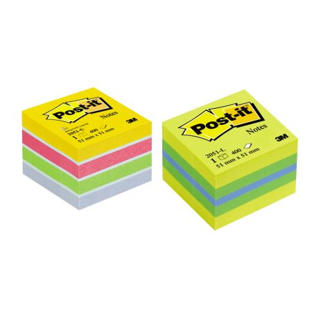 Piezīmju līmlapiņu kubs Post-it Ultra 51x51mm, spilgtas krāsas, 400 lapiņas (100-05000)