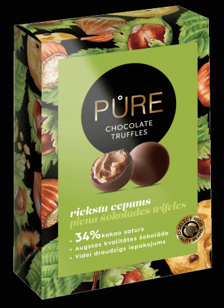 Piena šokolādes trifeles ar lazdu riekstu un kraukšķīgo cepumu krēma pildījumu 148g, PURE (450-14297)