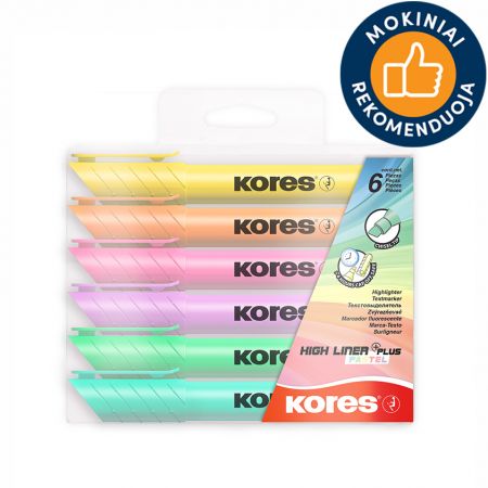 Teksta marķieris KORES HIGH LINER PLUS, 4 pasteļu krāsas (200-12605)