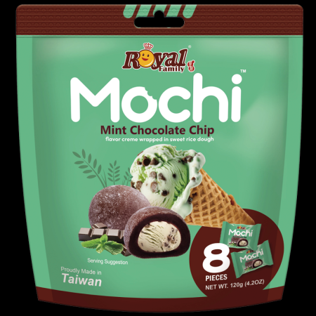 Japāņu rīsu kūka ROYAL FAMILY Mochi, ar piparmētru un šokolādes gabaliņiem, 120g (450-23514)