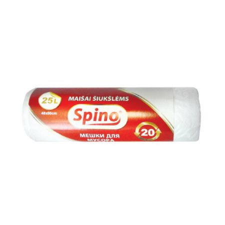 Atkritumu maisi SPINO, tilpums 60 L, 15 gab., 15 mkr, HDPE, 64 x 84 cm, baltā krāsā (400-01925)