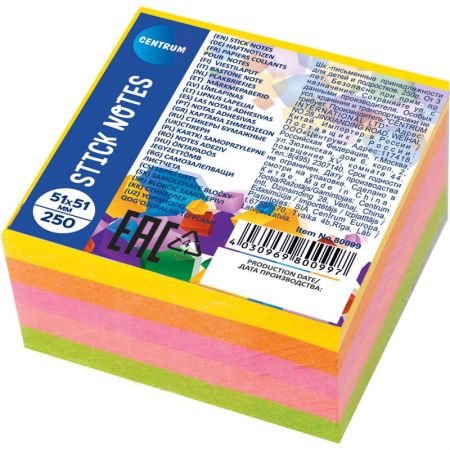 Piezīmju līmlapiņas, kubs 51mm*51mm 50lp.x5neon kr. (100-10644)