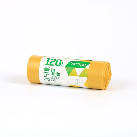 Atkritumu maisi SORTEX, tilpums 120 L, 10 gab., 35 mkr, dzelteni, LDPE, 70 x 100 cm (400-03470)