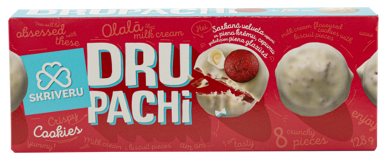 SKRĪVERU sarkanā velveta cepumi ar piena krēmu, cepumu gabaliņiem piena glazūrā, 128g (450-27296)