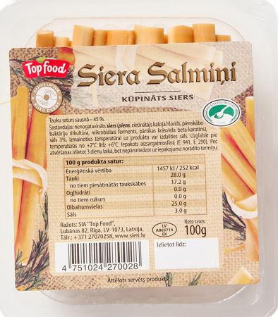Kūpināts siers TOP FOOD, "Siera salmiņi", 100g ZK (450-21513)