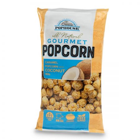 Popkorns POPHOUSE, karameļu ar kokosriekstu skaidiņām, 180g (450-24880)