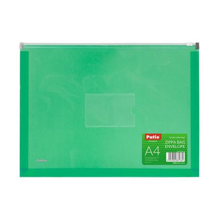 Dokumetu mape-aploksne PATIO ar rāvējslēdzēju, A4, caurspīdīga, zaļā krāsā (150-03303)
