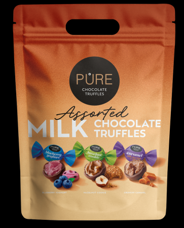 Piena šokolādes trifeles ar pildījumiem "Asorti" 500g PURE Doypack (450-23441)