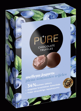 Piena šokolādes trifeles ar melleņu jogurta krēma pildījumu 148g, PURE (450-14298)
