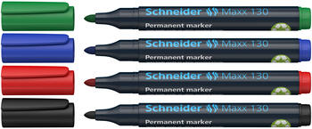 Noturīgais marķieris SCHNEIDER MAXX 130 konisks, 1-3 mm, 4 krāsu komplekts (200-03036)