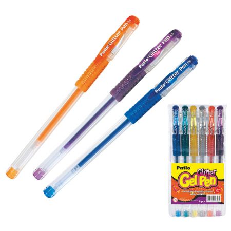 Gela pildspalva PATIO GLITTER 1.0 mm, 6 krāsu komplekts (200-06939)