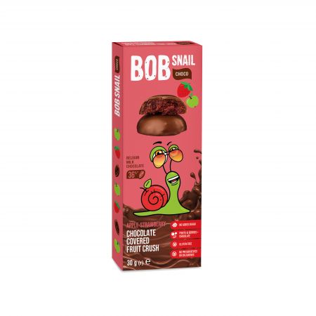 Ābolu-zemeņu konfektes piena šokolādē BOB SNAIL, 30g (450-27787)