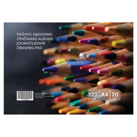 Zīmēšanas albums, 20 loksnes, A4, 120 gsm, vāks 130 gsm (100-10425)