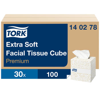 Kosmētiskās salvetes TORK Premium EXTRA SOFT, 2 sl., 100 salvetes, 21 x 20 cm, kubs, baltā krāsā (140278) (400-02130)