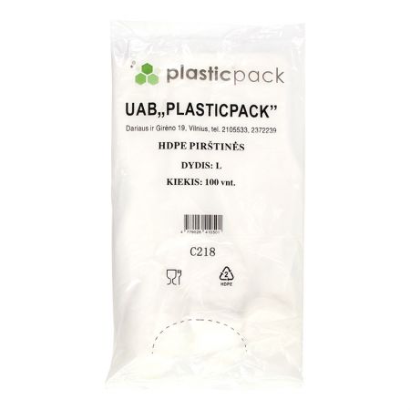 Polietilēna cimdi PLASTICPACK, HDPE, L izmērs, 100 gab./50 pāri (400-03086)
