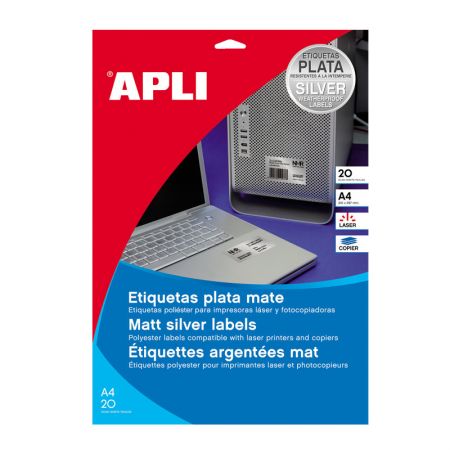 Uzlīmes APLI, ūdensizturīgas, ar izmēru 45,7x21.2mm, 20 loksnes/960 uzlīmes, sudraba (100-01430)