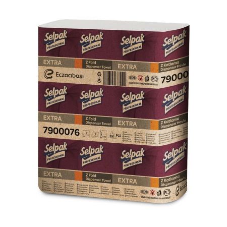 Papīra dvieļi SELPAK PRO Extra Z-Fold dispenseriem, 2 slāņi, 200 loksnes 21.5x24cm (400-08864)