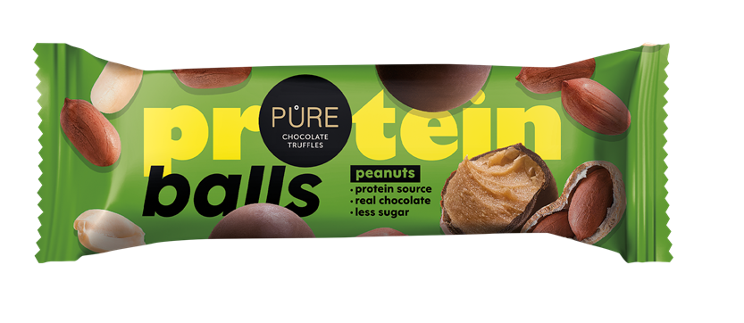 Tumšās šokolādes trifeles ar proteīna zemesriekstu krēma pildījumu 40g PURE (450-27229)