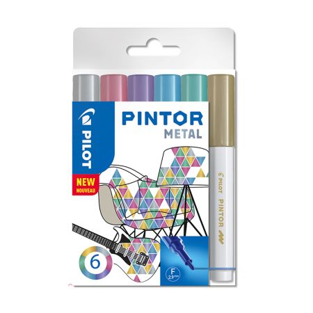 Noturīgais marķieris PILOT PINTOR METALLIC 1.0mm, konisks, 6 krāsu komplekts (200-12419)
