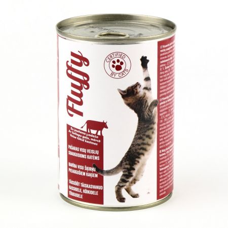 Konservi kaķiem FLUFFY, ar liellopa gaļu, 410g (450-24988)