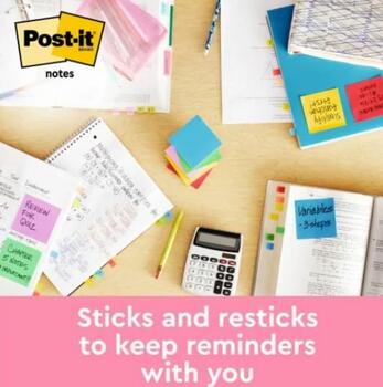 Post-it® Z-Notes, dažādas neona krāsas, 76 mm x 76 mm, 6 bloki/iepakojums (100-10702)