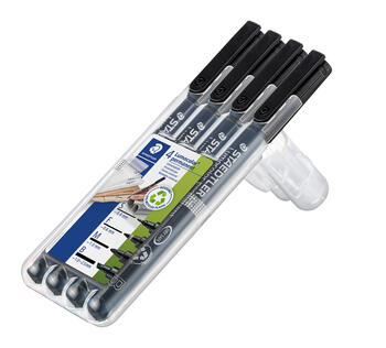 Noturīgais marķieris STAEDTLER LUMOCOLOR 4 dažādu marķieru komplekts (S, F, M, B) melna tinte (200-03744)