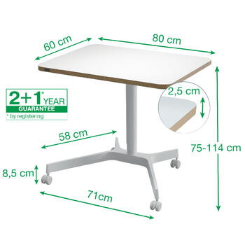 Neliels elektriskais LEITZ ERGO galds 80x60, balts (350-01834)