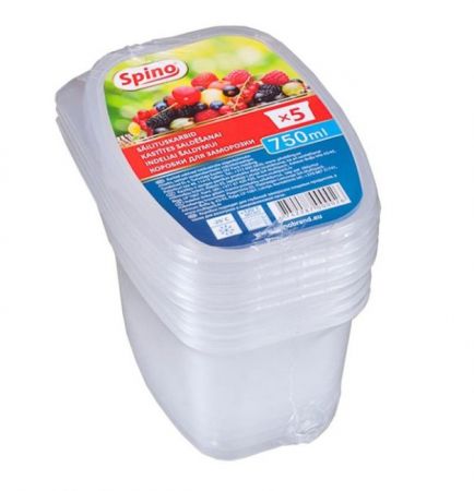 Plastmasas kastītes saldēšanai SPINO, 750 ml, 5 gab., caurspīdīgas (400-03015)