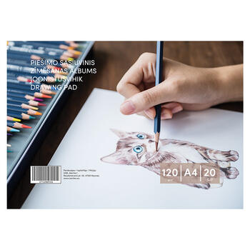 Zīmēšanas albums, 20 loksnes, A4, 120 gsm, vāks 130 gsm (100-10425)