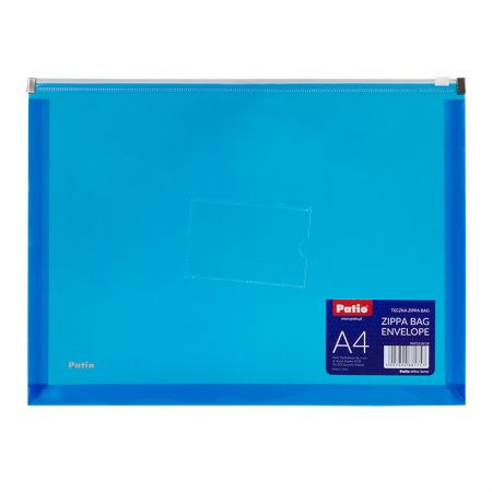 Dokumetu mape-aploksne PATIO ar rāvējslēdzēju, A4, caurspīdīga, zilā krāsā (150-03304)