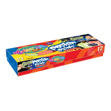 Guaša krāsas COLORINO KIDS 12 krāsas, komplektā 2 krāsas kuri spīd tumsā, 20 ml (200-08923)