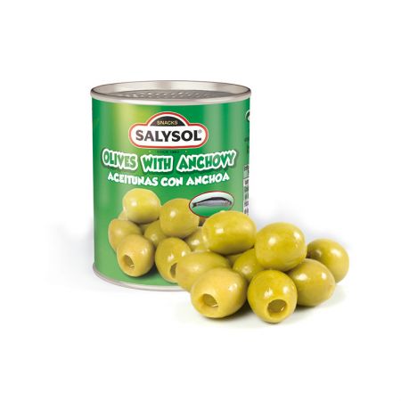 Zaļās olīvas pildītas ar anšoviem SALYSOL, 120g/ 50g (450-05722)
