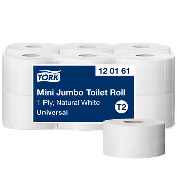 Tualetes papīrs TORK Universal Mini Jumbo T2, 1 sl., 1714 lapiņas rullī, 9.4 cm x 240 m, nebalināts (400-03673)