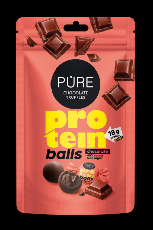Tumšās šokolādes trifeles ar proteīna šokolādes krēma pildījumu 91g PURE (450-23115)