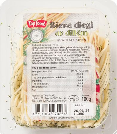 Svaigais siers TOP FOOD, "Siera diegi ar dillēm", 100g (450-21612)